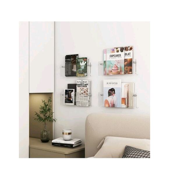 Acrylic Wall Mounted Magazine Rack Clear Display Holder Office & Waiting Room 4 - Picture 6 of 7